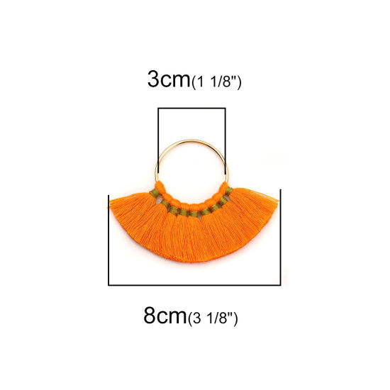 Imagen de Aleación & Algodón Panícula Colgantes Anillo Chapado en Oro Naranja 80mm x 57mm, 2 Unidades