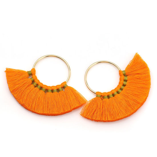 Imagen de Aleación & Algodón Panícula Colgantes Anillo Chapado en Oro Naranja 80mm x 57mm, 2 Unidades