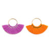 Picture of Zinc Based Alloy & Cotton Tassel Pendants Circle Ring Gold Plated Orange 80mm(3 1/8") x 57mm(2 2/8"), 2 PCs