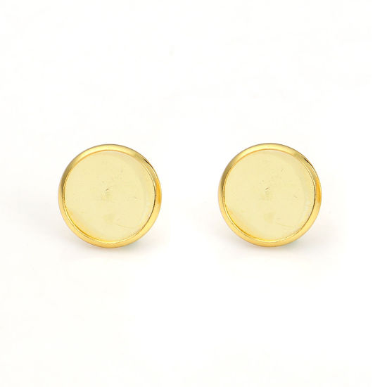 Image de Boucles d'Oreilles Puces en Acier Inoxydable Rond Doré Cabochon Rapportable (Adapté à 8mm Dia ) 13mm x 10mm, Epaisseur de Fil: (20 gauge), 4 Pcs