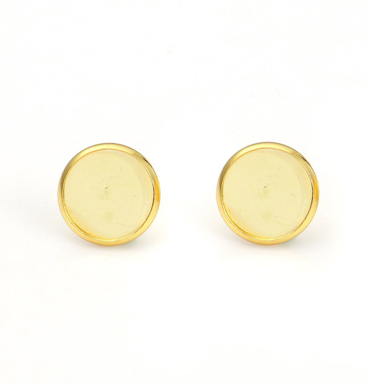 Image de Boucles d'Oreilles Puces en Acier Inoxydable Rond Doré Cabochon Rapportable (Adapté à 10mm Dia ) 12mm Dia., Epaisseur de Fil: (21 gauge), 4 Pcs