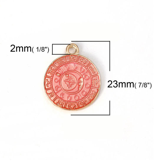 Imagen de Zamak Colgantes Charms Ronda Chapado en Oro Rosado Constelación Esmalte 23mm x 19mm, 10 Unidades