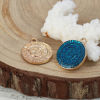 Picture of Zinc Based Alloy Charms Round Disc Gold Plated Pink Constellation Enamel 23mm( 7/8") x 19mm( 6/8"), 10 PCs
