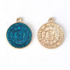 Picture of Zinc Based Alloy Charms Round Gold Plated Peacock Blue Constellation Enamel 23mm( 7/8") x 19mm( 6/8"), 10 PCs