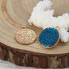 Picture of Zinc Based Alloy Charms Round Gold Plated Peacock Blue Constellation Enamel 23mm( 7/8") x 19mm( 6/8"), 10 PCs