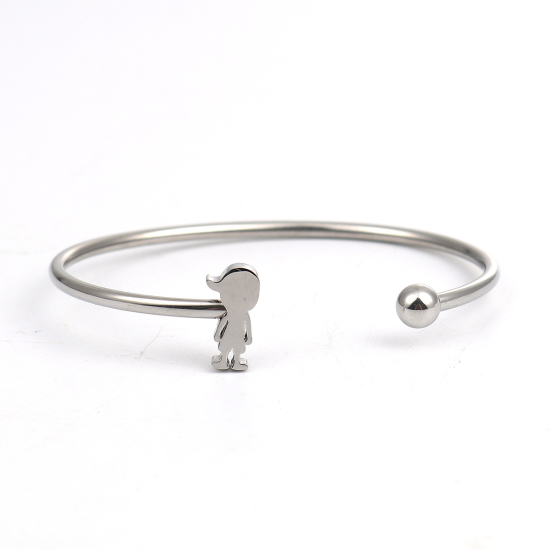 Immagine di 304 Acciaio Inossidabile Aprire Braccialetti Tono Argento Ragazza 16.5cm Lunghezza, 1 Pz