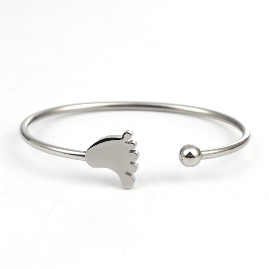 Bild von 304 Edelstahl Offen Manschette Armreife Armband Silberfarbe Fuß 17.5cm lang, 1 Stück
