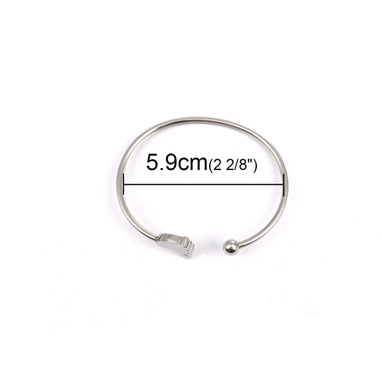 Bild von 304 Edelstahl Offen Manschette Armreife Armband Silberfarbe Fuß 17.5cm lang, 1 Stück
