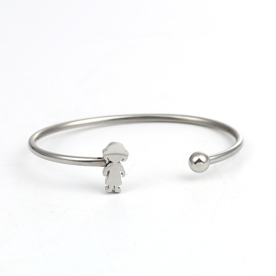 Imagen de 304 Acero Inoxidable Abierta Cuff Brazaletes Pulseras Tono de Plata Muchacha 16.9cm longitud, 1 Unidad