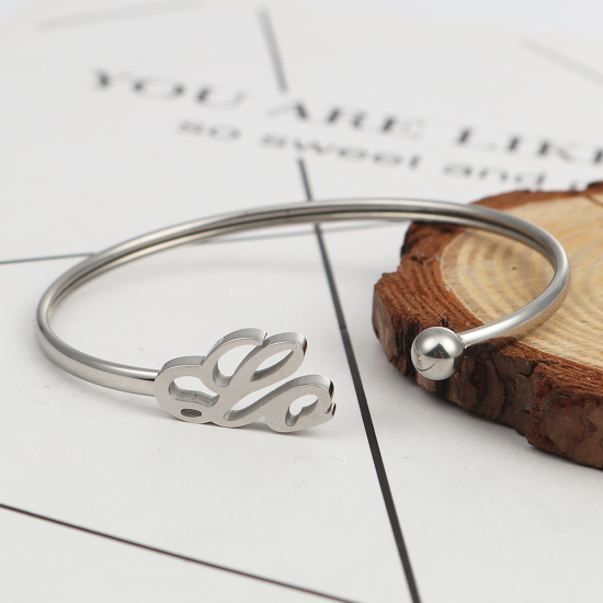 304ステンレス鋼 カフ バングル ブレスレット シルバートーン 不規則 18cm 長さ、 1 個 の画像