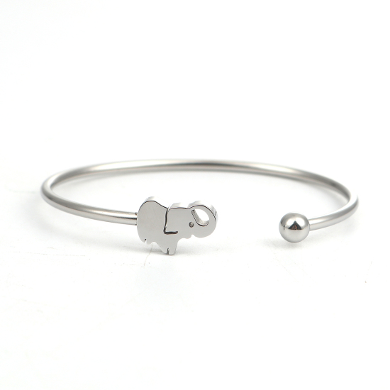 Immagine di 304 Acciaio Inossidabile Aprire Braccialetti Tono Argento Elefante 17.5cm Lunghezza, 1 Pz