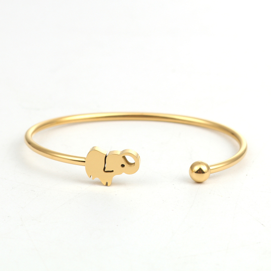 Imagen de 304 Acero Inoxidable Abierta Cuff Brazaletes Pulseras Chapado en Oro Elefante 17.5cm longitud, 1 Unidad