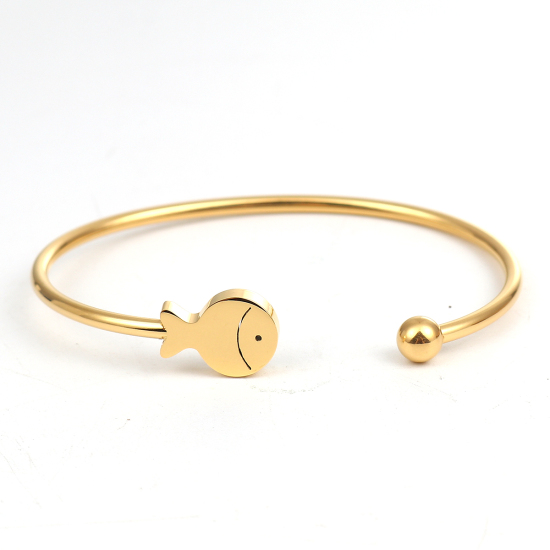 Imagen de 304 Acero Inoxidable Abierta Cuff Brazaletes Pulseras Chapado en Oro Pez 17.7cm longitud, 1 Unidad