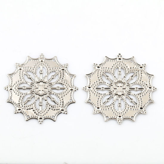 Picture of Iron Based Alloy Embellishments Round Silver Tone Flower 43mm(1 6/8") x 43mm(1 6/8"), 50 PCs