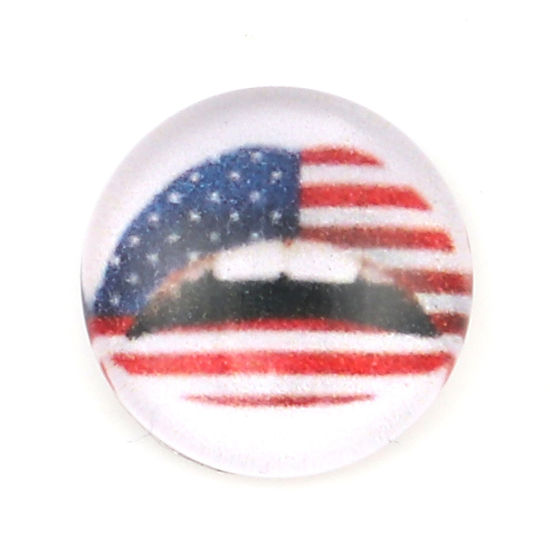 Picture of Glass Dome Seals Cabochon Round Flatback Multicolor Flag Of The United States Lip Pattern 12mm( 4/8") Dia, 20 PCs