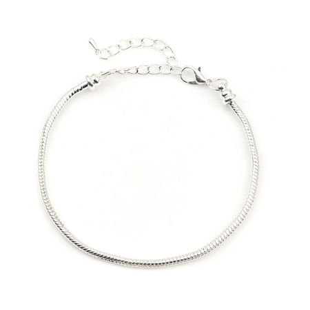 Copper European Style Snake Chain Charm Bracelets Silver Plated 21cm long, 2 PCs