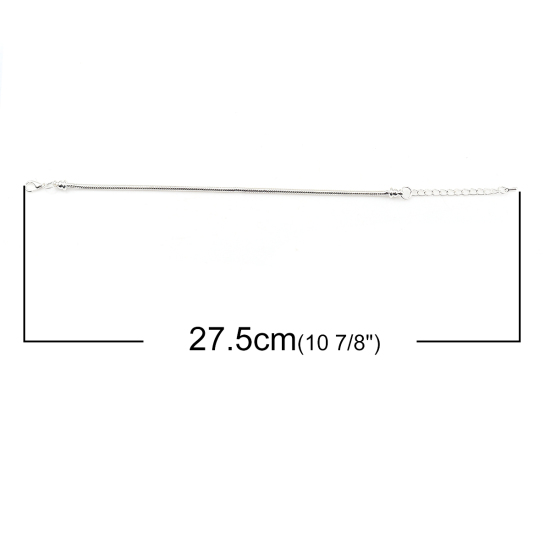 Copper European Style Snake Chain Charm Bracelets Silver Plated 21cm(8 2/8") long, 2 PCs の画像