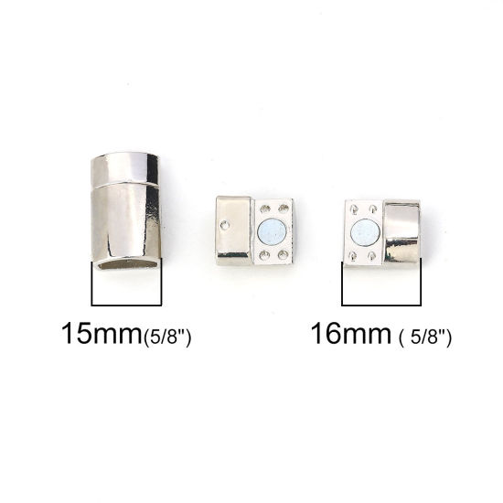 Picture of Zinc Based Alloy Magnetic Clasps Rectangle Silver Tone (Fits 12mm x5.5mm Cord) 24mm x 15mm, 3 Sets