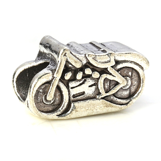 Picture of Zinc Based Alloy European Style Large Hole Charm Beads Motorcycle Antique Silver About 18mm( 6/8") x 10mm( 3/8"), Hole: Approx 5.1mm, 10 PCs