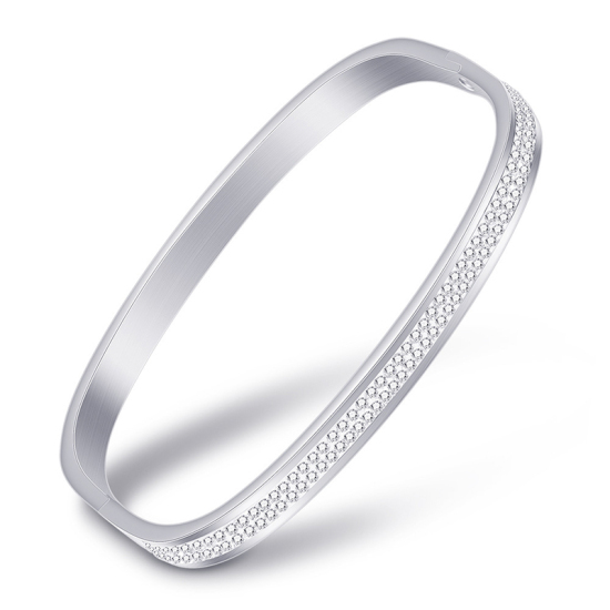 Bild von 316L Edelstahl Armband Silberfarbe Rechteck Transparent Strass Zum Öffnen 6.9cm x 5.9cm, 1 Stück