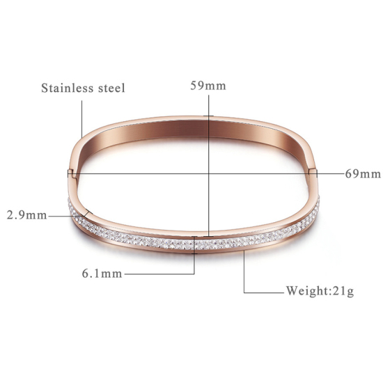 Bild von 316L Edelstahl Armband Rosegold Rechteck Transparent Strass Zum Öffnen 6.9cm x 5.9cm, 1 Stück