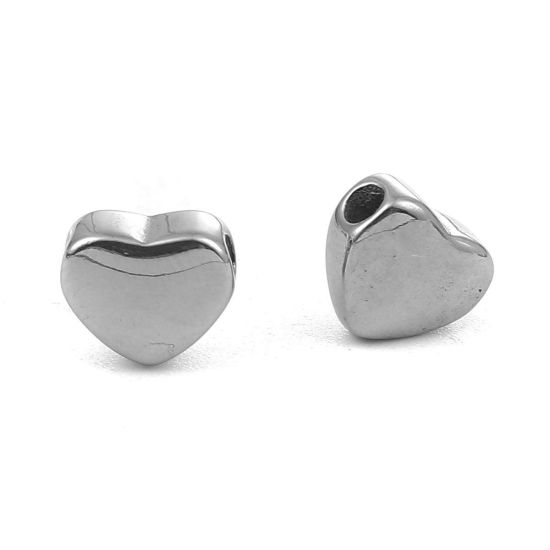 Image de Perles Coulée en 304 Acier Inoxydable Cœur Gun Métal 9mm x 8mm, Trou: env. 2mm, 2 Pcs