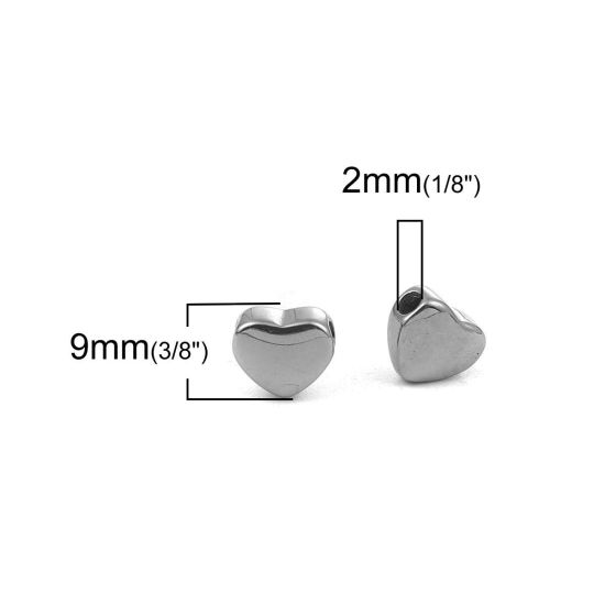 Image de Perles Coulée en 304 Acier Inoxydable Cœur Gun Métal 9mm x 8mm, Trou: env. 2mm, 2 Pcs