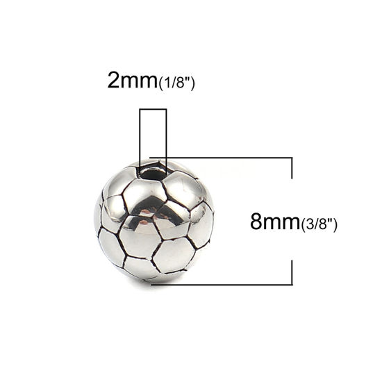 Image de Perles Coulée en 304 Acier Inoxydable Football Argent Vieilli env. 8mm Dia., Trou: env. 2mm, 2 Pcs