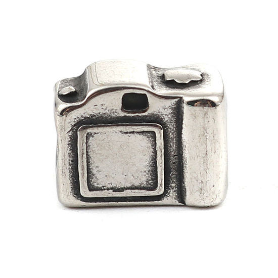 304ステンレス鋼 鋳造 ビーズ カメラ 銀古美 3D 13mm x 10mm、 穴：約 5.1mm、 2 個 の画像
