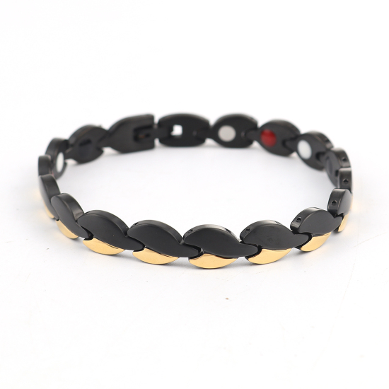 Immagine di 316L Acciaio Inossidabile Di uomini Braccialetti Oro Placcato Nero Foglia 21cm Lunghezza, 1 Pz” 