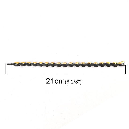 Immagine di 316L Acciaio Inossidabile Di uomini Braccialetti Oro Placcato Nero Foglia 21cm Lunghezza, 1 Pz” 