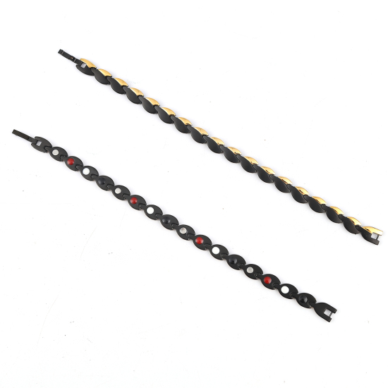 Immagine di 316L Acciaio Inossidabile Di uomini Braccialetti Oro Placcato Nero Foglia 21cm Lunghezza, 1 Pz” 