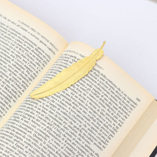 Picture of Iron Based Alloy Bookmark Feather Gold Plated 11.5cm(4 4/8") x 2.3cm( 7/8"), 2 PCs