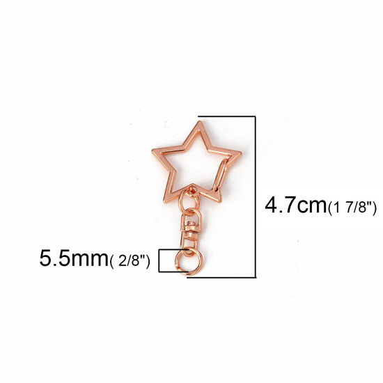 Picture of Iron Based Alloy Keychain & Keyring Pentagram Star Rose Gold 47mm x 26mm, 6 PCs