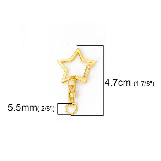 Picture of Iron Based Alloy Keychain & Keyring Pentagram Star Rose Gold 47mm x 26mm, 6 PCs
