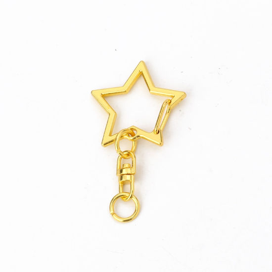 Picture of Iron Based Alloy Keychain & Keyring Pentagram Star Gold Plated 47mm x 24mm, 6 PCs