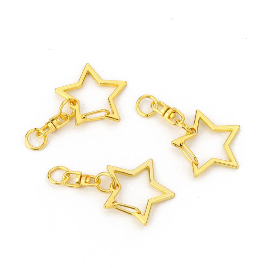 Picture of Iron Based Alloy Keychain & Keyring Pentagram Star Gold Plated 47mm x 24mm, 6 PCs