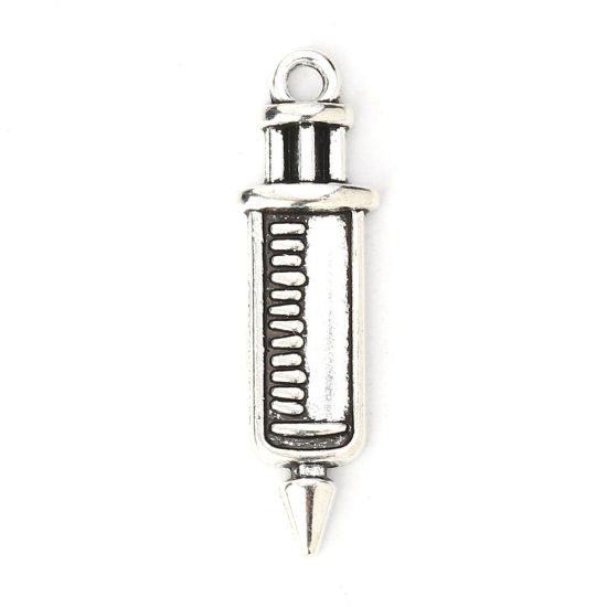 Picture of Zinc Based Alloy Pendants Syringe Antique Silver Color 30mm(1 1/8") x 9mm( 3/8"), 50 PCs
