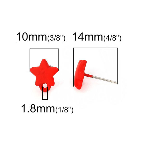 Immagine di Lega di Zinco Orecchini a Perno Tappi di Orecchini Stella a Cinque Punte Tono Argento Verde W/ Loop 11mm x 10mm, Diametro Filo: (21 misura), 10 Pz