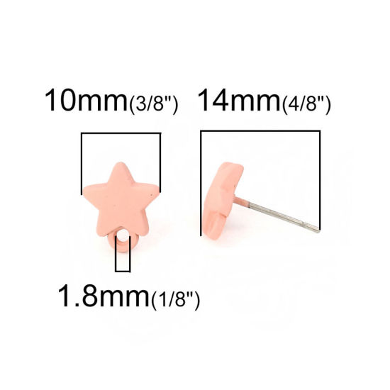 Immagine di Lega di Zinco Orecchini a Perno Tappi di Orecchini Stella a Cinque Punte Tono Argento Verde W/ Loop 11mm x 10mm, Diametro Filo: (21 misura), 10 Pz