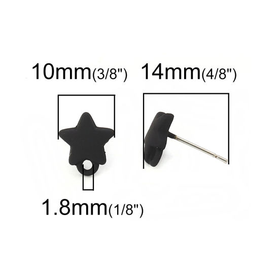 Immagine di Lega di Zinco Orecchini a Perno Tappi di Orecchini Stella a Cinque Punte Tono Argento Nero W/ Loop 11mm x 10mm, Diametro Filo: (21 misura), 10 Pz