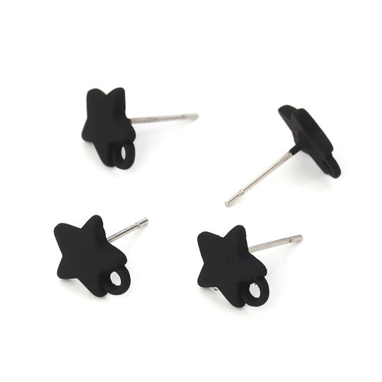 Immagine di Lega di Zinco Orecchini a Perno Tappi di Orecchini Stella a Cinque Punte Tono Argento Nero W/ Loop 11mm x 10mm, Diametro Filo: (21 misura), 10 Pz