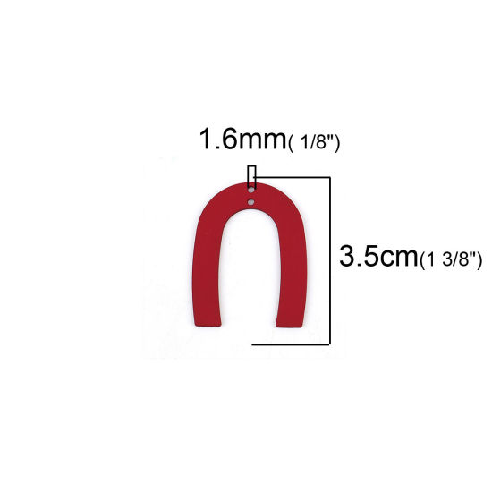 Picture of Zinc Based Alloy Pendants U-shaped Wine Red 35mm(1 3/8") x 27mm(1 1/8"), 10 PCs