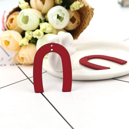 Picture of Zinc Based Alloy Pendants U-shaped Wine Red 35mm(1 3/8") x 27mm(1 1/8"), 10 PCs