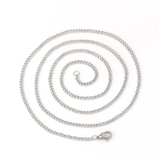Immagine di 304 Acciaio Inossidabile Catena Singolare Collana Tono Argento 60.3cm Lunghezza, Dimensione della Catena 3x2mm, 2 Pz