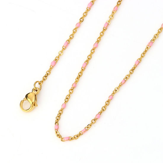 Picture of 304 Stainless Steel Link Cable Chain Necklace Gold Plated Enamel 45.5cm(17 7/8") long, Chain Size: 2x1.5mm( 1/8" x1.5mm), 1 Piece
