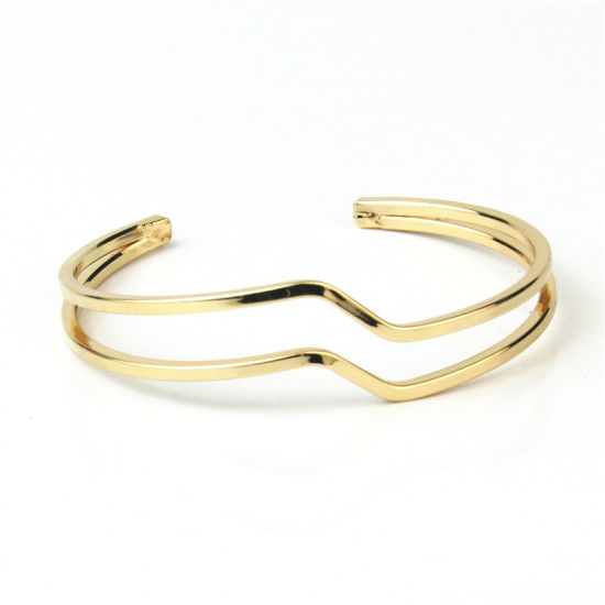 Picture of Iron Based Alloy Open Cuff Bangles Bracelets Wave Gold Plated 16cm(6 2/8") long, 1 Piece