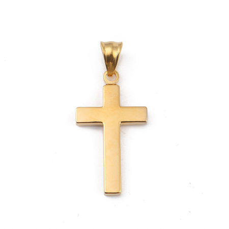 316L Edelstahl Religiös Anhänger Kreuz 18K Gold plattiert 44mm x 20mm, 1 Stück