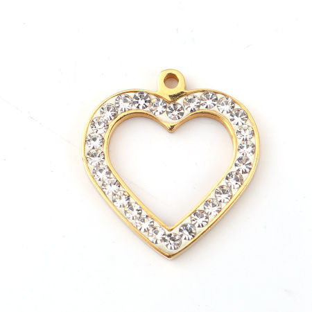 316L Edelstahl Valentinstag Charms Herz 18K Gold plattiert Transparent Strass 21mm x 20mm, 1 Stück