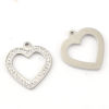 Picture of 316L Stainless Steel Charms Heart Silver Tone Clear Rhinestone 21mm( 7/8") x 20mm( 6/8"), 1 Piece”